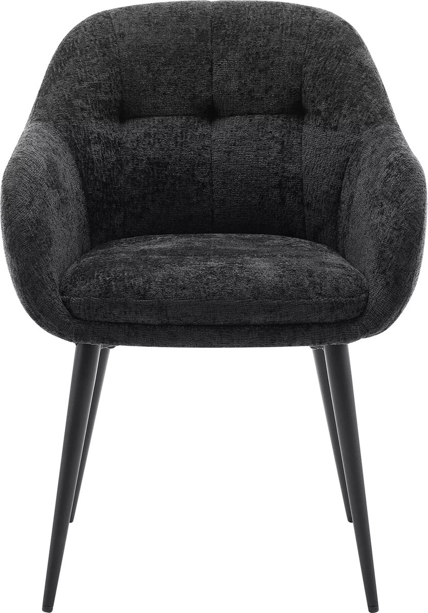 Vente-unique Set van 2 stoelen met armleuningen van stof met textuur en metaal - Zwart - LASSANDRA