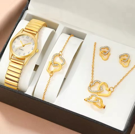 Horlogebox voor dames - geschenkdoos - cadeau set met horloge - oorbellen - ketting - armband - valentijn cadeautje voor haar - goud - silver