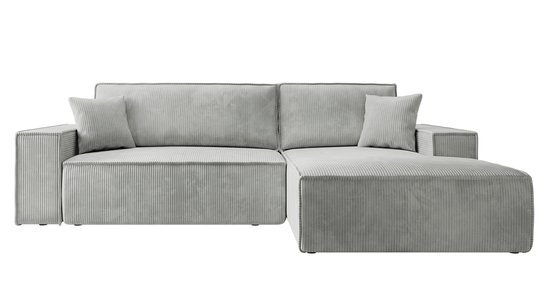 Selsey - Farese - Canapé d'angle avec fonction couchage - avec bac à literie - En forme de L - Velours côtelé - Côté droit - Gris clair