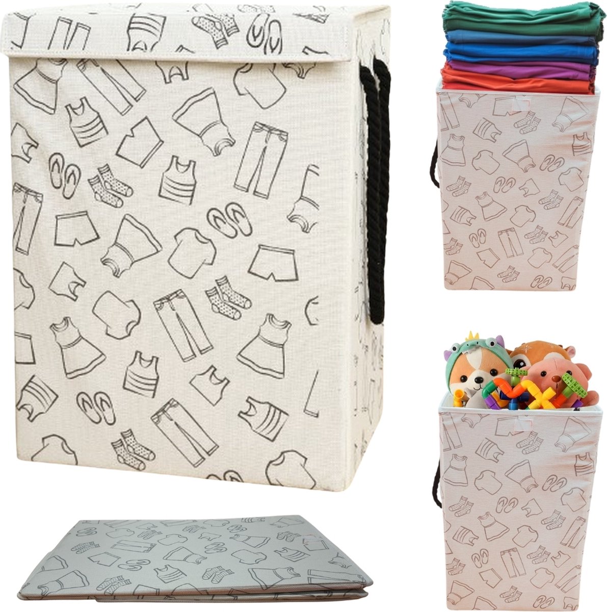 Goedkoopste Lexorion Opbergmand - Opbergmand - Speelgoedmand Kinderen - Opbergmand met deksel - Opbergmanden - Opbergmand kinderkamer - Opbergmand speelgoed - Wasmand Opvouwbaar - Stijlvolle Kledingmand - 57L Wasmand - Wit