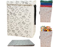 Lexorion Opbergmand - Opbergmand - Speelgoedmand Kinderen - Opbergmand met deksel - Opbergmanden - Opbergmand kinderkamer - Opbergmand speelgoed - Wasmand Opvouwbaar - Stijlvolle Kledingmand - 57L Wasmand - Wit