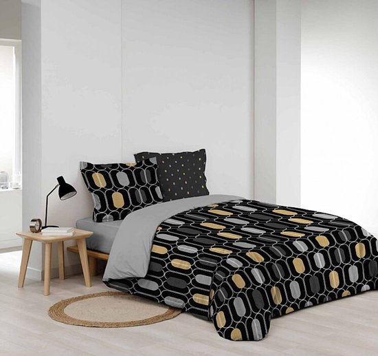 Tokokimo Dekbedovertrek 200x200 met 2 Hoofdkussenslopen 65x65 cm - Bohemien Ontwerp - Beddengoed Set 200x200 cm - Dekbedovertrek met Ritsen, Wit/Zwart