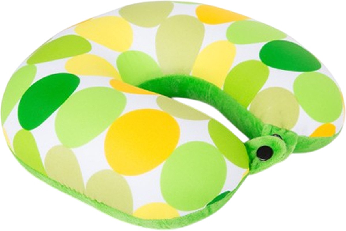 Kuschelmaxx Nekkussen - Reiskussen vliegtuig - Groen-geel print - Stevig & zacht - Mooie print - Gevuld met microgranulaat - Vormvast & wasbaar - Ideaal voor op reis - Koele & warme zijde