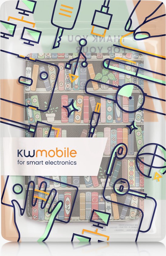 kwmobile e-reader hoesje geschikt voor Pocketbook Verse / Verse Lite / Verse Pro / Color / Vivlio Light/Light HD hoes - E reader flip case met magnetische sluiting - Ereader cover - Zomerse bibliotheek design in blauw / groen / roze van Merkloos — afbeelding 2