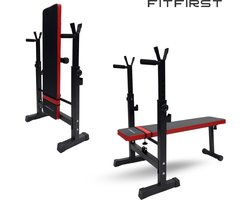 FitFirst® Halterbank FF-1000 | Inklapbaar & Verstelbare Fitnessbank | Haltersteunen voor Gewichten | Robuust en Praktisch Ontwerp - Trainingsbank voor Thuis