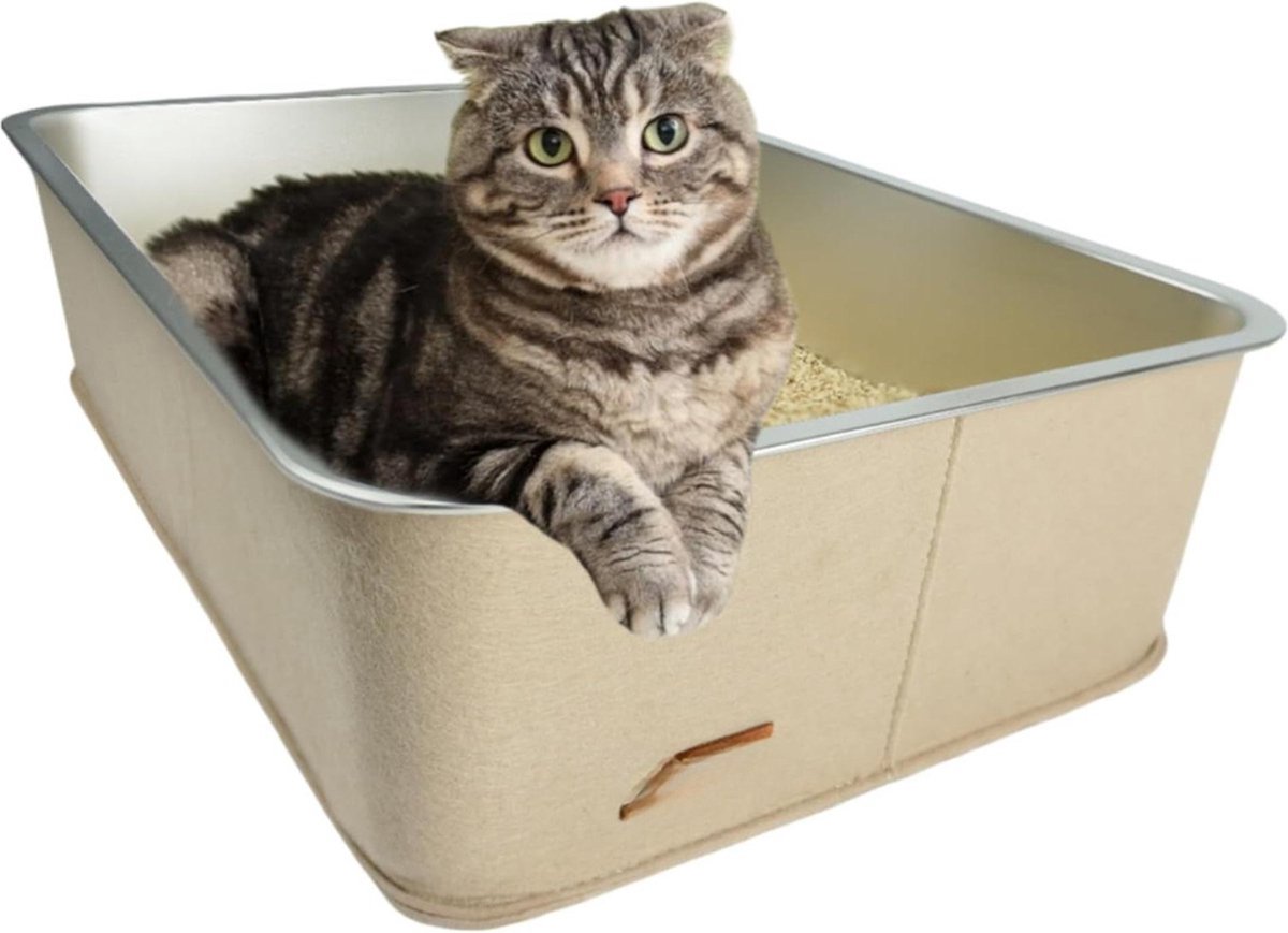 Kattenbak XXL roestvrij staal grote kattenbak voor grote katten hoge rand stijlvolle kattenbak XXL modern – kattenbakken