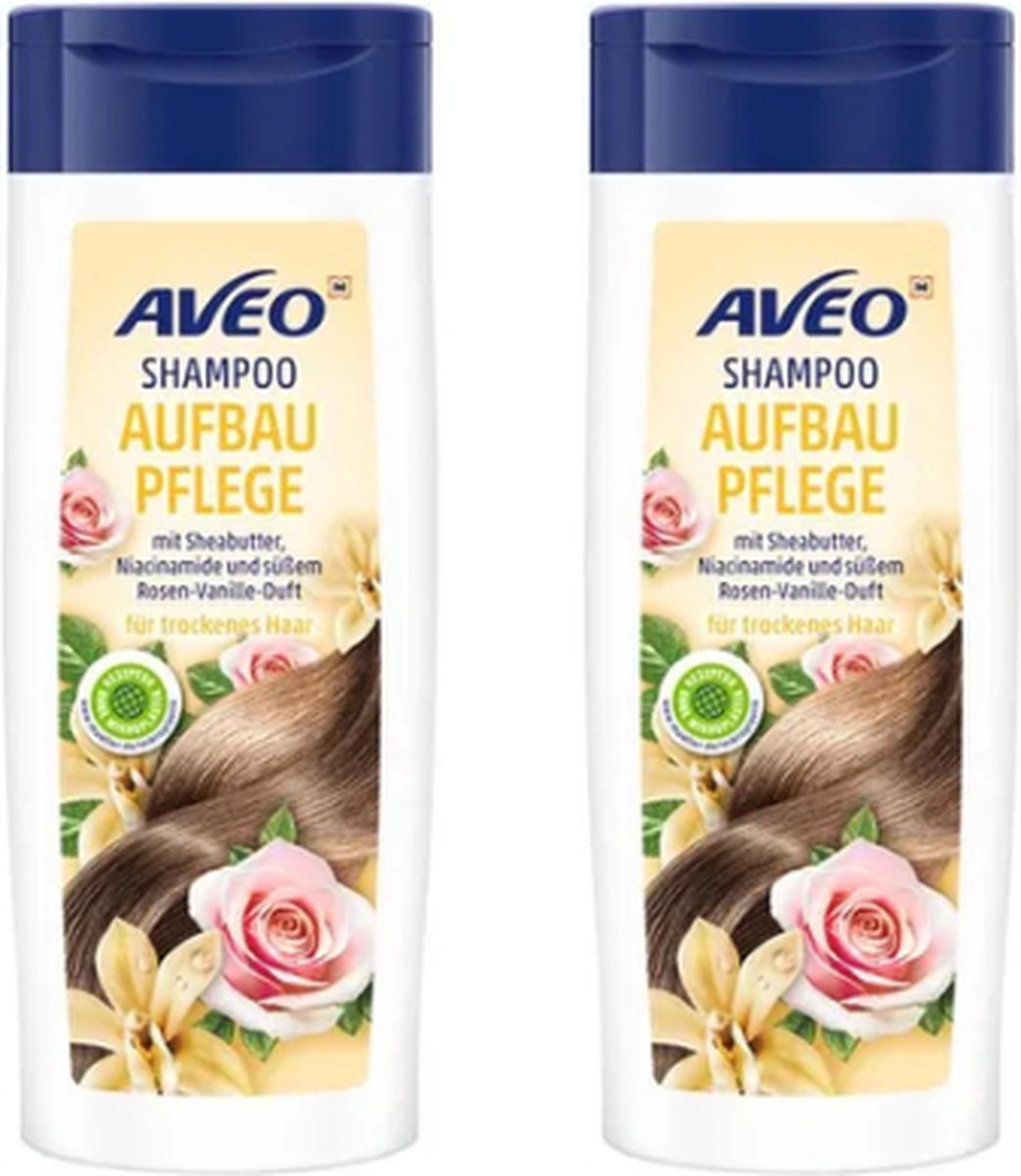 AVEO Shampoo Herstellende Verzorging - 2x 300 ml | Herstelshampoo met Sheabutter - Voor glad en verzorgd haar - Aufbaupflege Shampoo