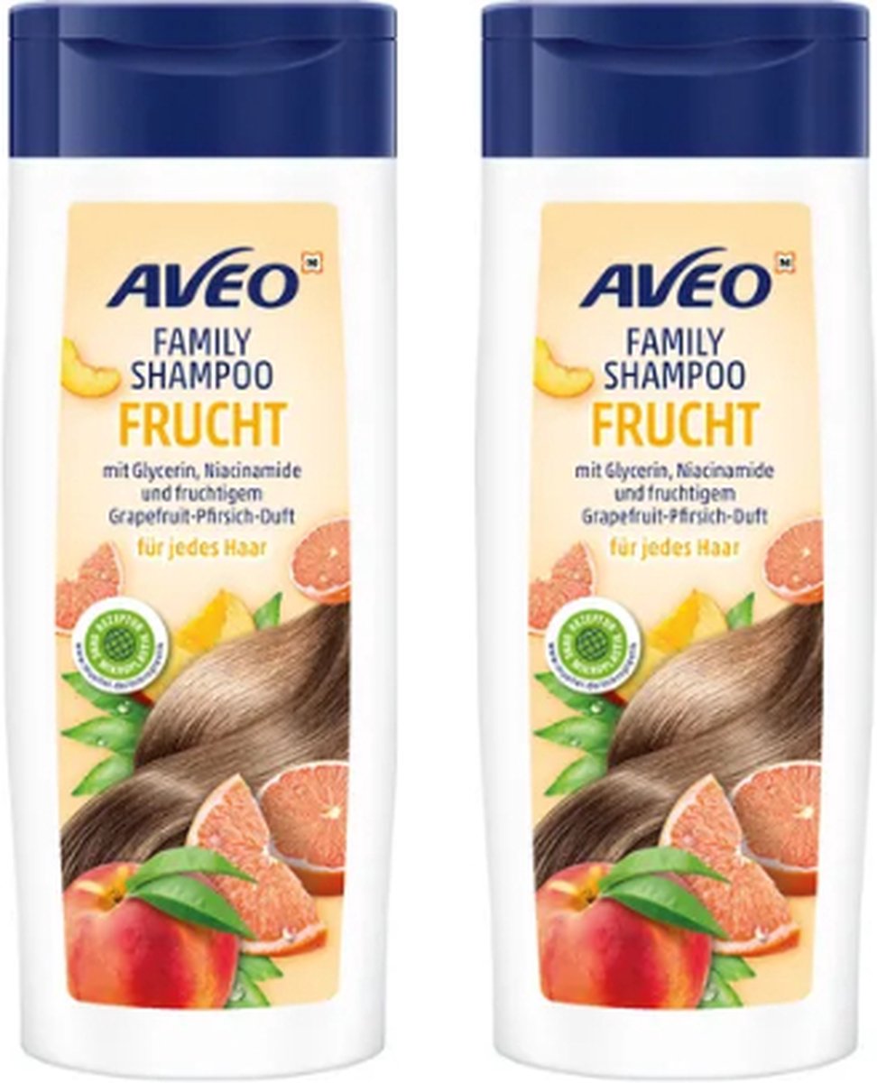 AVEO Family Shampoo Fruit - 2x 300 ml | Shampoo voor het hele gezin - Voor ieder haartype - Grapefruitgeur - Fruitige Shampoo