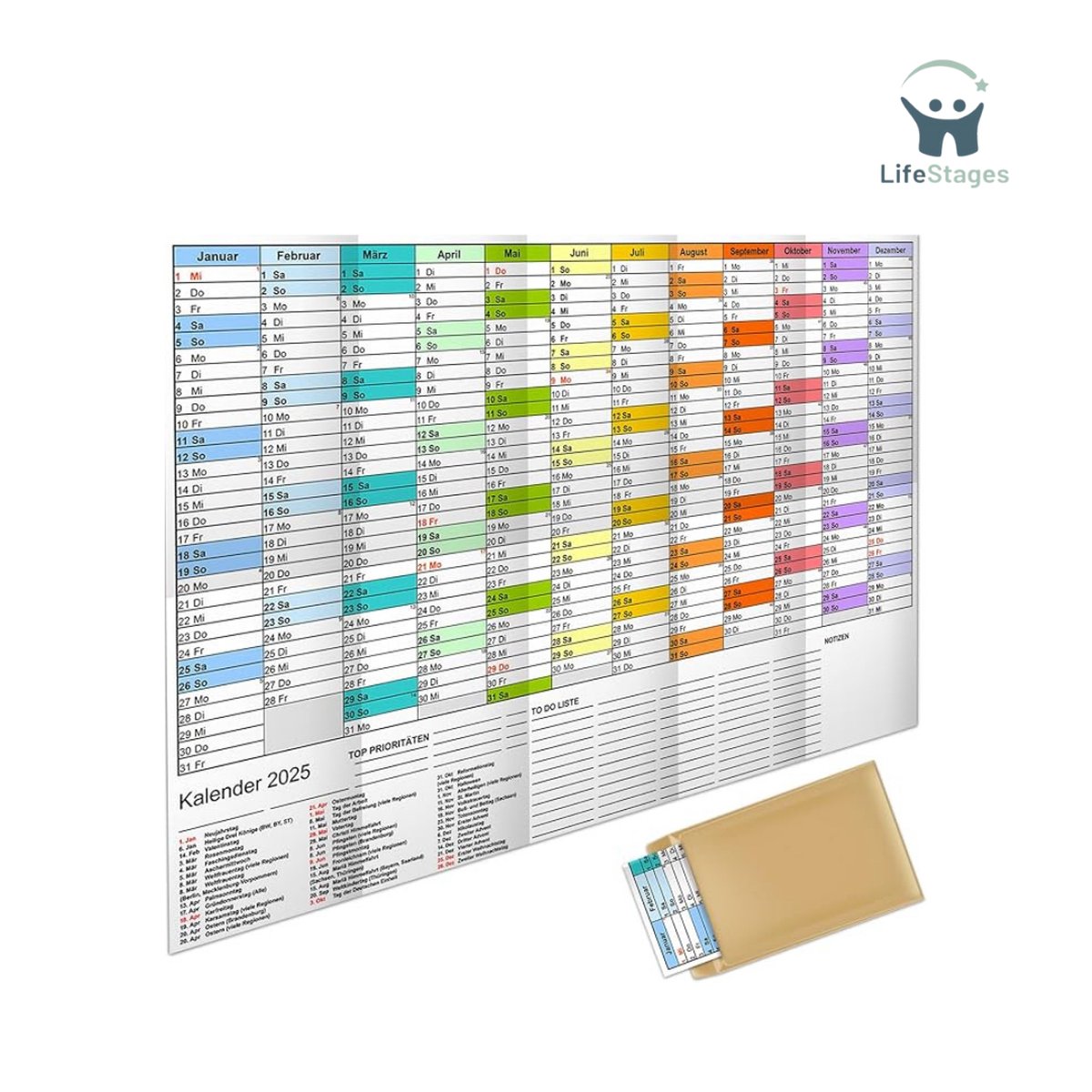 A1 Familienkalender für 2026 - Leuchtrot/Weiß - für 4 Personen