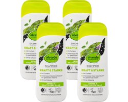 Alverde Naturkosmetik Shampoo Kracht & Sterk | MULTI-VERPAKKING 4x 200 ml - Coffeïne Shampoo - Ondersteunt natuurlijke haargroei - pH Neutraal & Siliconenvrij - Vegan Haarshampoo