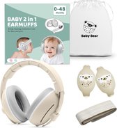 Youha gehoorbeschermingsset - gehoorbescherming geschikt voor Baby’s en Peuters (0-4 jaar) - 2-in-1 set - Anti slip- en klitterband - Kleur: Beige