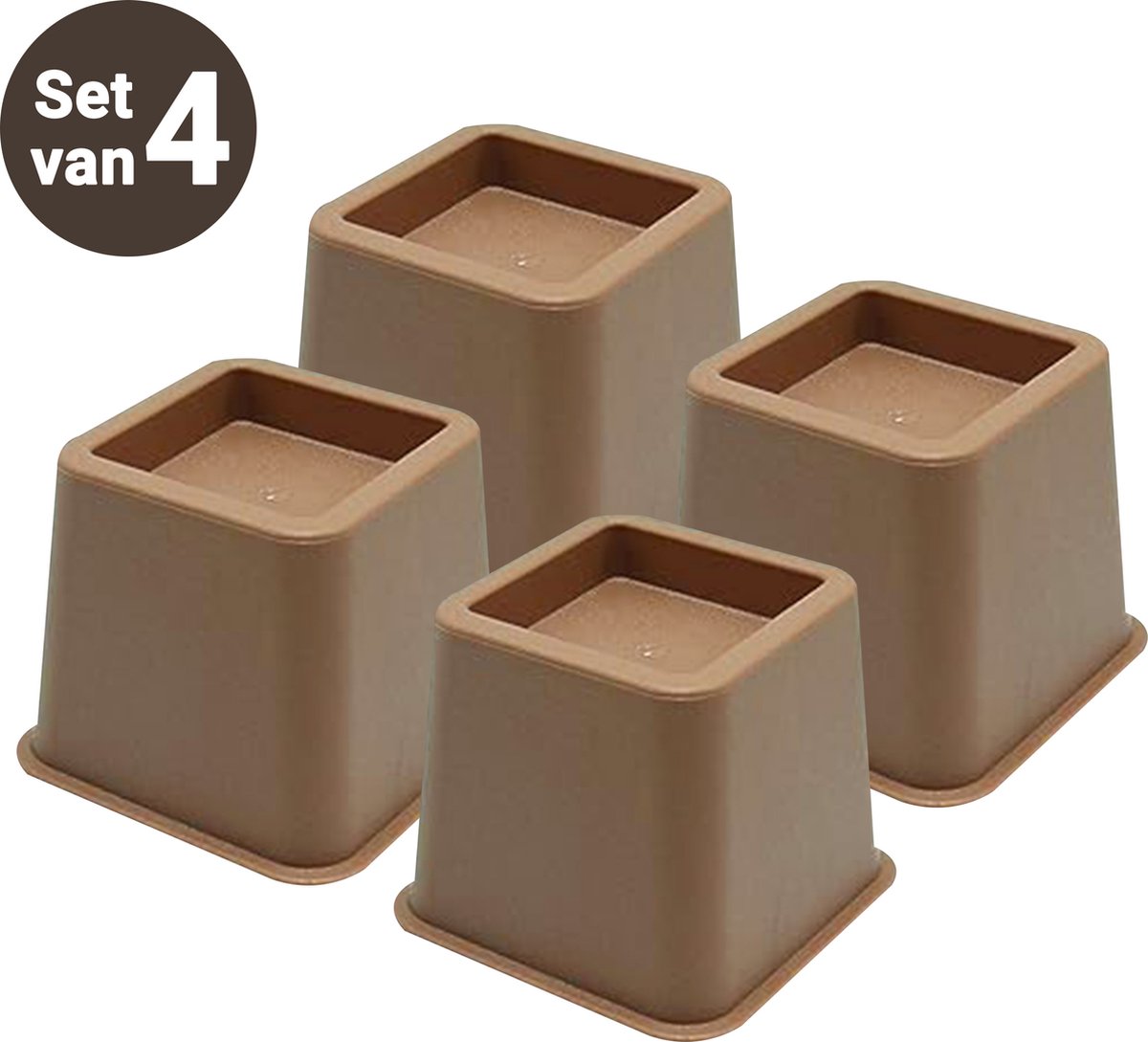 JustValue Meubelverhoger Set - Verhoogt met 8 cm - Max. 600 kg - Bruin - Stoelverhogers - Bedklossen - Tafelverhoger - Stoelverhogers Volwassenen