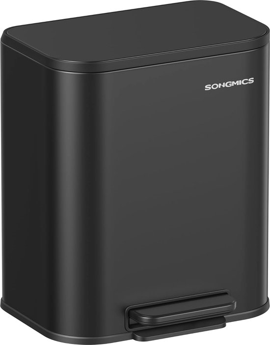 SONGMICS Keukenbak, 8 gallon (30 L) vuilnisbak, stalen pedaalemmer, met binnenemmer, softclose en open stays, inktzwart LTB593B02