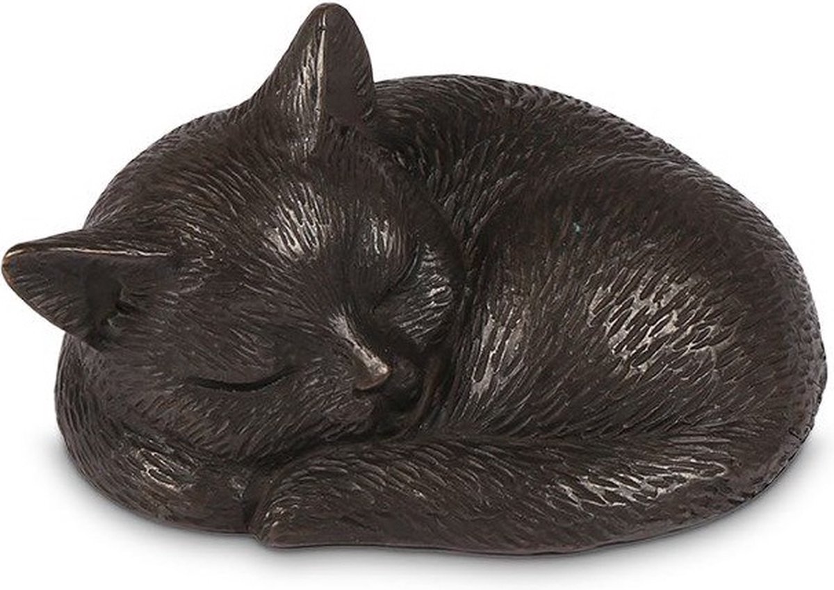 Mini - Asbeeld Dieren Urn Voor Uw Geliefde Dier Slapende poes in brons - Kat - Hond - Paard - Konijn