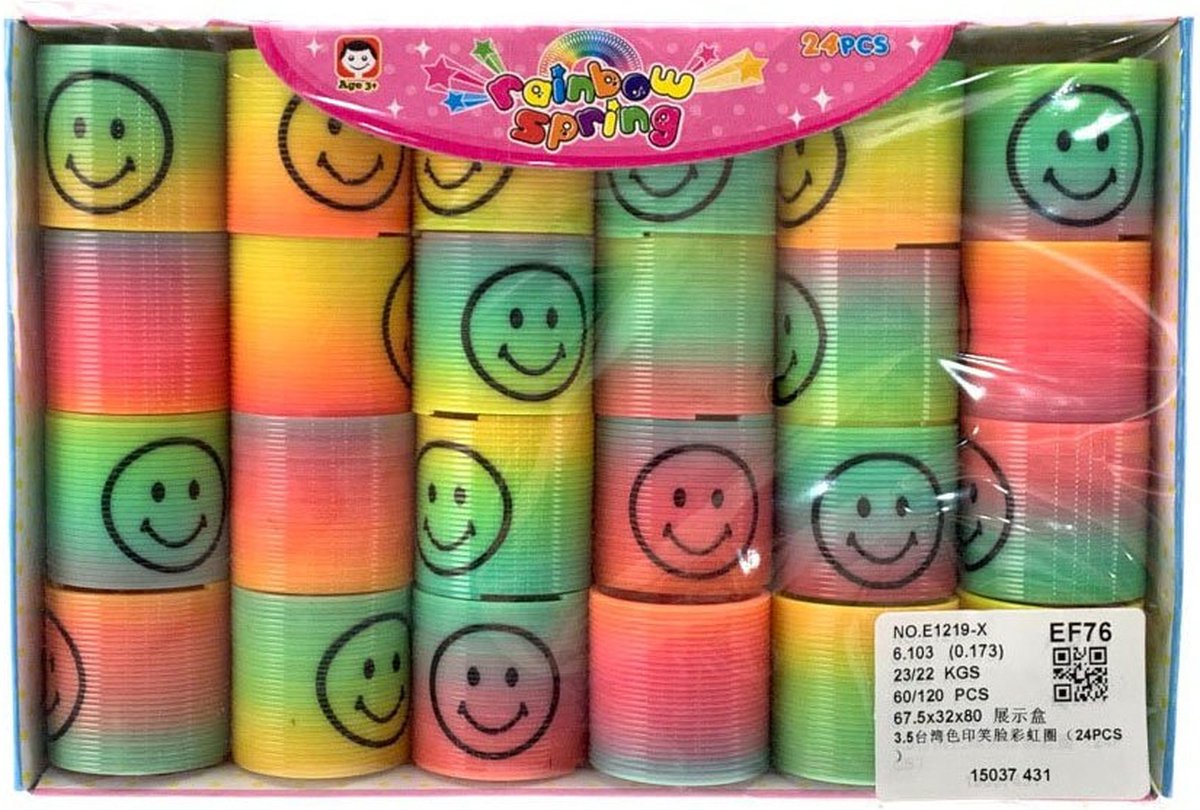 Trapveer lachgezicht speelgoed multi kleuren 24 stuks karton.
