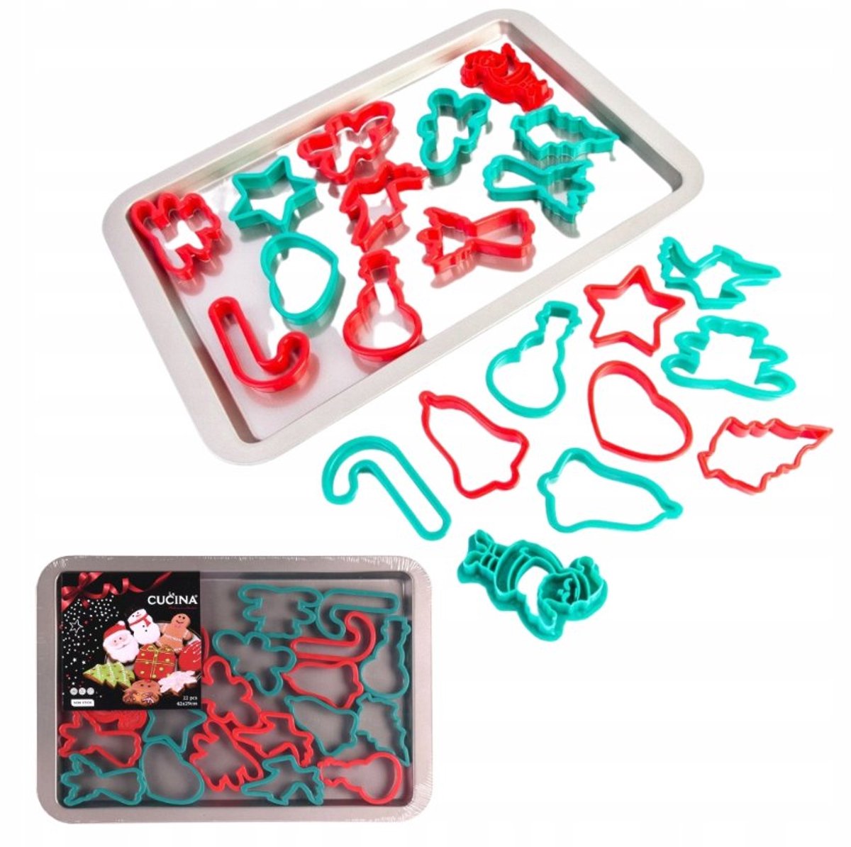 La Cucina Kerstkoekjes-uitsteekvormen met bakplaat - 22-delige set, 42 x 29 cm