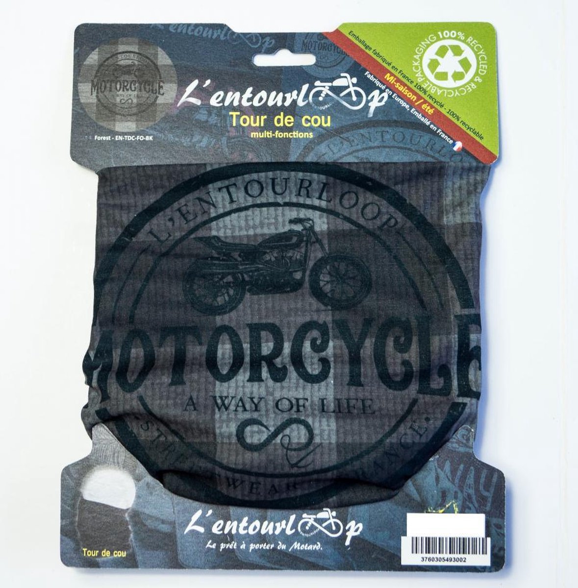 Tour de cou pour moto L'Entourloop Motorcycle Forest gris coloris gris 100% polyester
