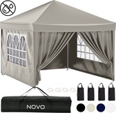 NOVO ® Partytent Opvouwbaar met Zijwanden – Paviljoen - Easy Up – 3x3m – Waterdicht – Verstelbare Hoogte - Zand