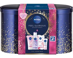 NIVEA Feel Glorious Geschenkset Vrouwen - Verjaardag Cadeau Pakket -Moederdag Cadeautje - Giftset met Micellair Water, Gezichtsmasker, Dagcrème SPF15, Gezichts Reinigingscrème en Bewaarblik NIVEA Feel Glorious Geschenkset Vrouwen - Verjaardag Cadeau Pakket -Moederdag Cadeautje - Giftset met Micellair Water, Gezichtsmasker, Dagcrème SPF15, Gezichts Reinigingscrème en Bewaarblik