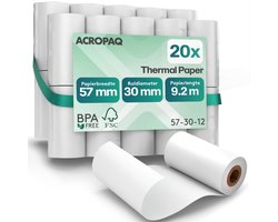 ACROPAQ - 20 x Pinrollen 57x30 mm - 9 meter - Thermisch papier BPA-vrij - Kassarollen voor mobiele betaalterminal