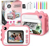 K&L® 3 IN 1 Digitale Kindercamera + Instant print + speelcamera - 32GB micro sd kaart - camera kinderen - Vlogcamera met games - Fototoestel voor Kinderen - Klein Formaat Speelgoed - Met videofunctie - Roze