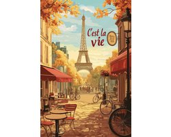 Cest La Vie Poster - Tekst - Quote - Parijs - Eiffeltoren - Natuur - Kunst - Frans - Café - Herfst - posters - formaat 60x90cm - Wanddecoratie - 4913KMD