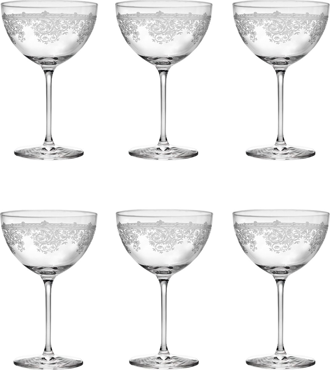 Livellara Luigi XV - Champagne Coupe - 350ml - transparant - gegraveerd - zeer elegant design - Set van 6
