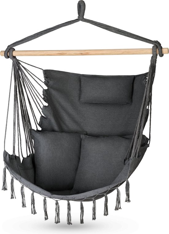 Outtec® Hangstoel met 3 Kussens - 100x130x75cm, tot 140 kg - Boho Fringed Fauteuil, Zitzak, Schommel - voor Buiten, Tuin, Balkon, Huis