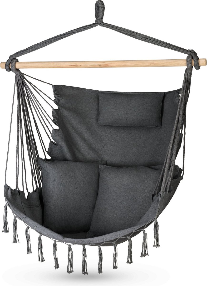 Outtec® Hangstoel met 3 Kussens - 100x130x75cm, tot 140 kg - Boho Fringed Fauteuil, Zitzak, Schommel - voor Buiten, Tuin, Balkon, Huis