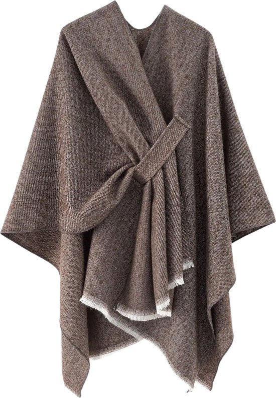 Omslagdoek Dames - One Size Gebreide Poncho van Stof Sjaal Cape - Bruin