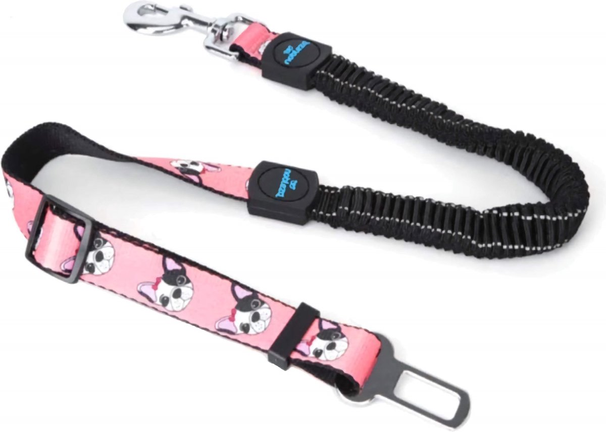 Nobleza Autogordel voor honden - Hondengordel met handvat - Auto hondenriem - Elastisch - Roze