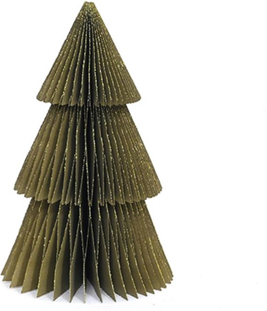 Sapin de Noël en papier - hauteur 30 cm - vert olive à paillettes