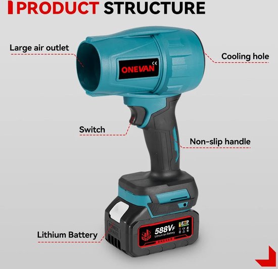 Mini Bladblazer - HIGH POWER Blower - Mini Blower - Blower - Bladblazer - 2000W - 720Km/h - 2 x Accu - Draadloos van Dramdal — afbeelding 4