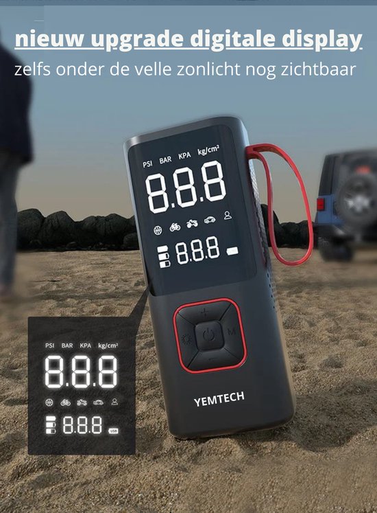 Yemtech® Elektrische Fietspomp - Elektrische Autobanden pomp - Luchtcompressor 6000 mAh - Powerbank - USB-C — afbeelding 5