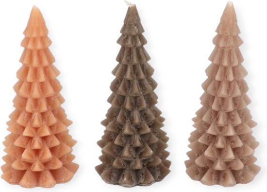 Daan Kromhout - Kerstboom kaarsen - Set/3 - Bruin tinten Mix - 9x20cm