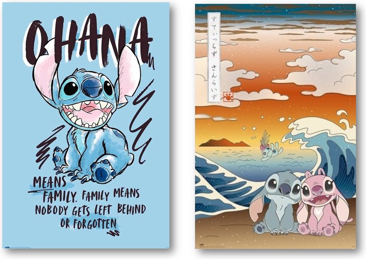 Posterpoint Stitch poster set - Twee verschillende poster van Stitch - Family - Kanagawa - Lilo - Formaat 61 x 91.5 cm multi