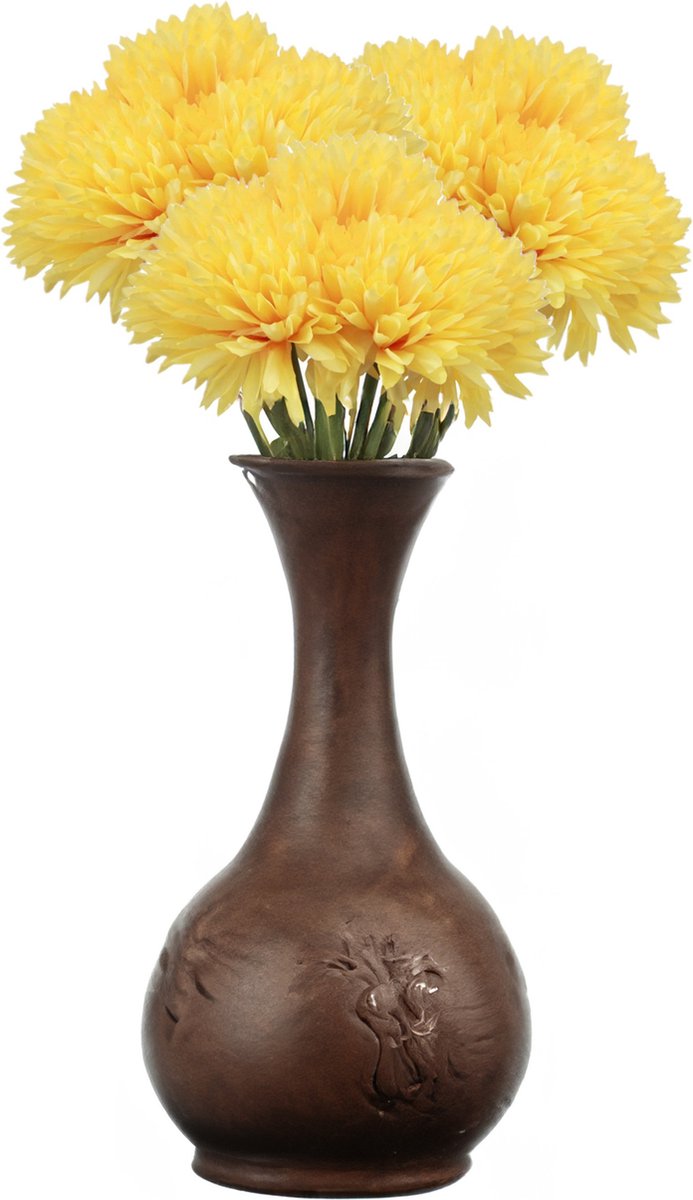 Chaks Kunstbloemen boeket dahlia - 3x - geel - 26 cm - bloemstuk - onderhoudsvrij