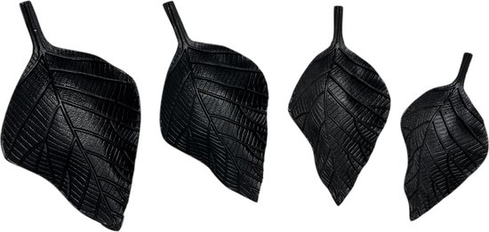Set van 4 Decoratieve Bladvormige Onderzetters | Stijlvolle Metalen Sierbordjes | Geschikt voor Kaarsen, Sieraden of Sleutels | Zwart Blad Design | Modern en Elegant Decor | Kerstdecoratie