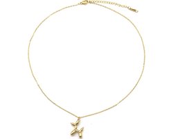 Goudkleurige balloondog ketting van roestvrijstaal - Ketting met honden bedel