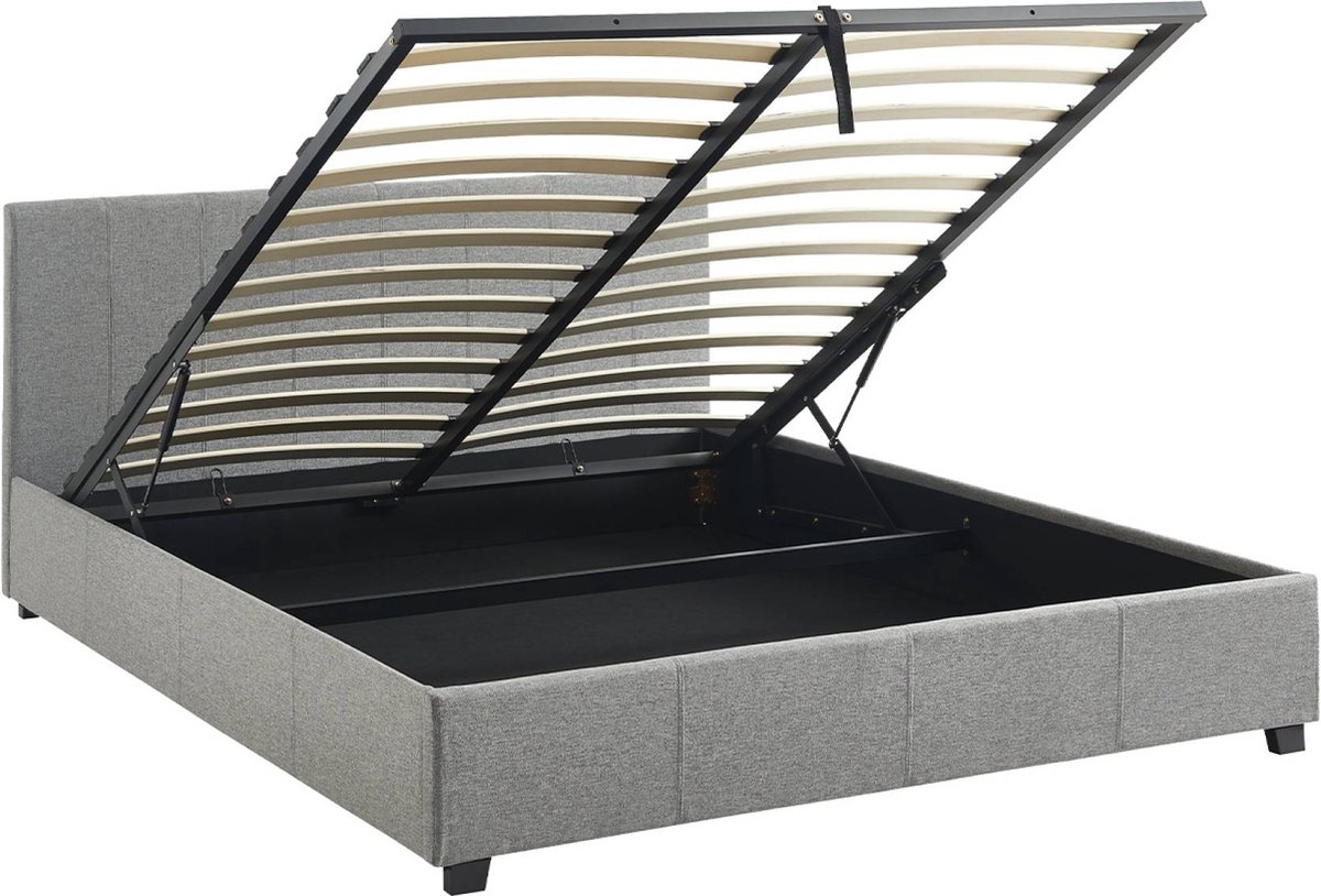 sweeek Bed met lattenbodem en hoofdeinde, b211 x d168 x h86cm lichtgrijs