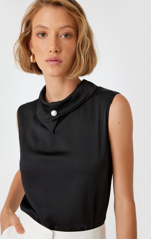 Allegra K Vrouwen katoen ruches top Turndown kraag effen blouse shirt
