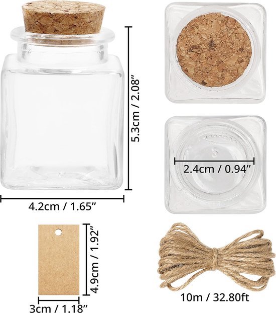 Mini glazen potten (100 ml) glazen flessen met kurken deksels voor feest en bruiloft decoratie, (set