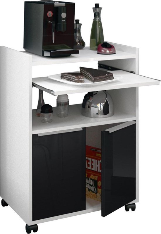 Desserte de cuisine - Micro-ondes - Brillant - 60 x 40 x 82 cm - Meuble micro-ondes Zwart