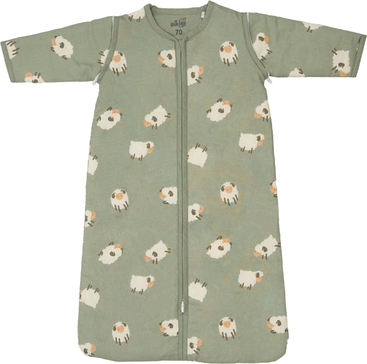 With Love Sheep Winter Slaapzak - Met Afritsbare Mouw - Groen - 90 cm