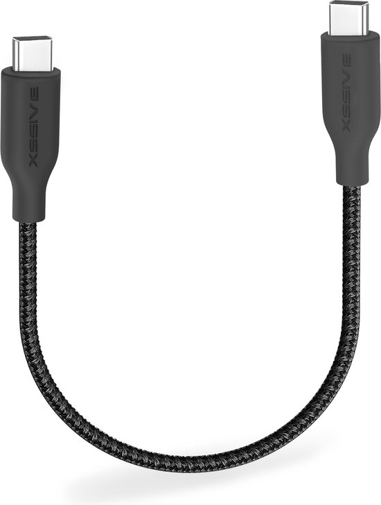 Korte USB-C naar USB-C kabel 30 cm 65W snellader gevlochten nylon voor iPhone 16, Samsung, CarPlay, Android Auto