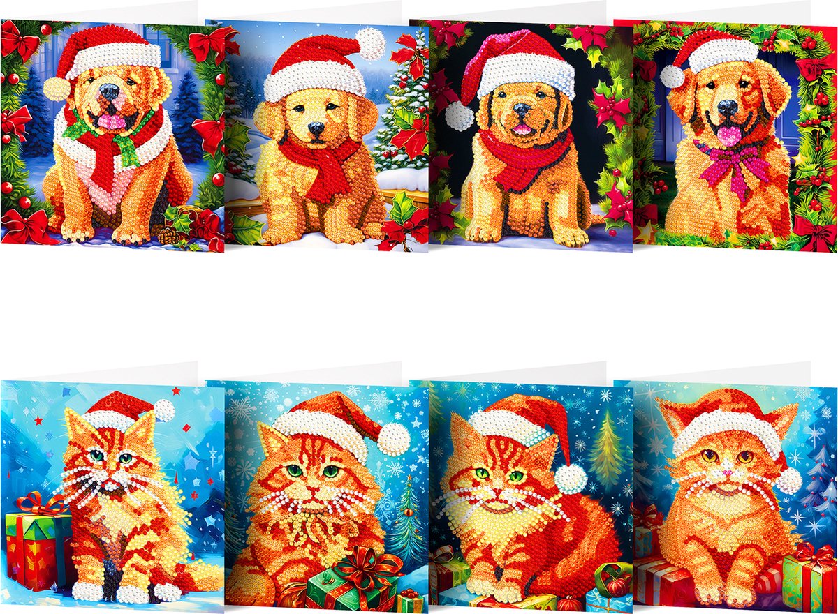 Norhogo 12 Stuks 5D Diamond Painting Kerstkaarten – 15x15 Cm – Met Enveloppen – Hars Strass + Stevig Karton – Voor Kerst, Verjaardag En Meer