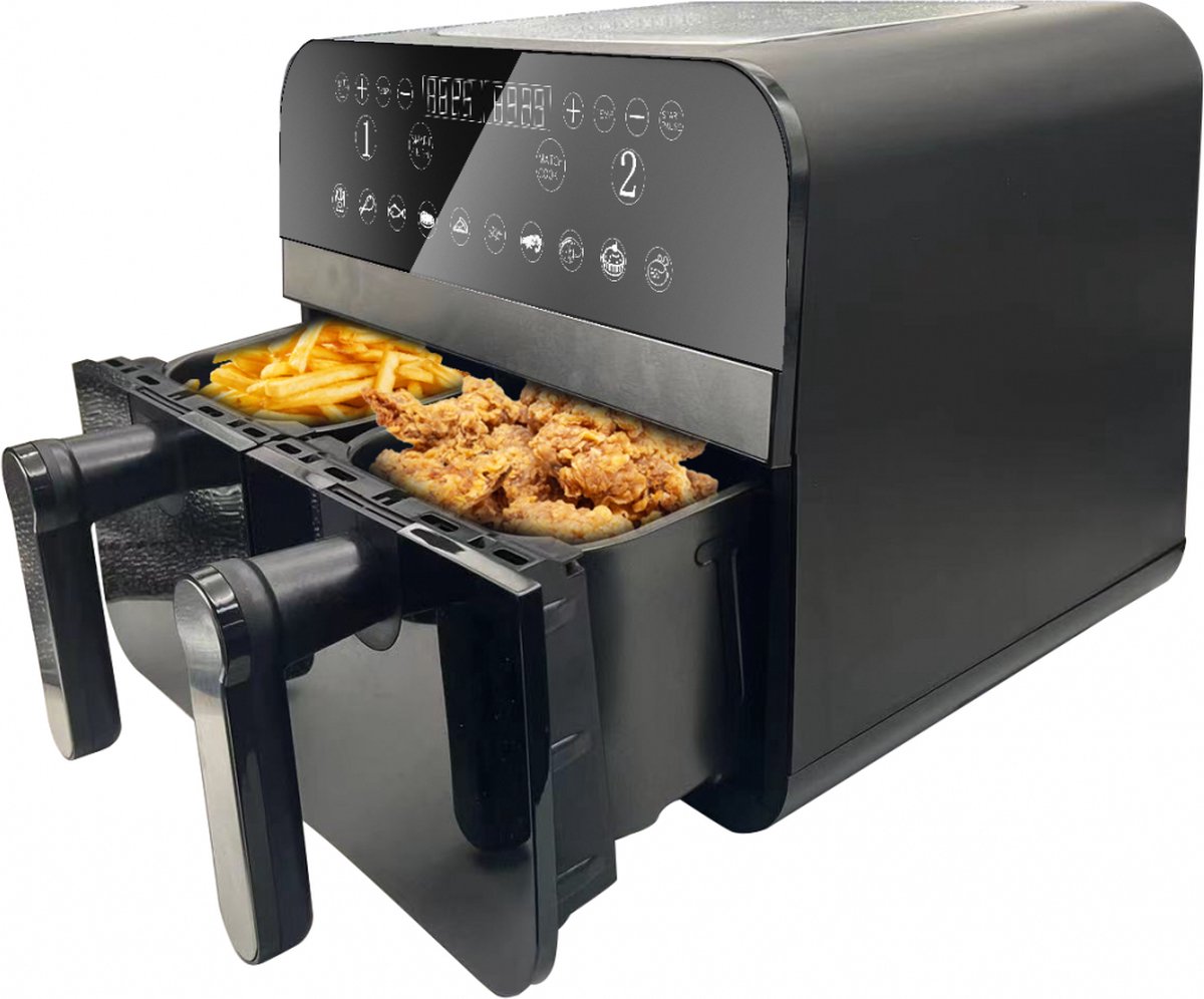 Afbeelding 3 van Comfy Nest - Dubbele Airfryer XXL - CN-AFD45NB - 2400W - Duo Airfryer - Zwart - 9L