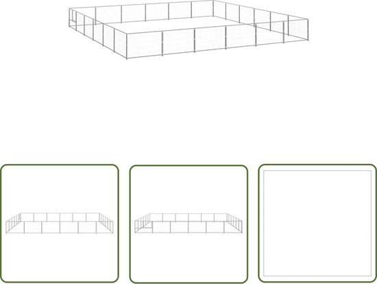 Chenil The Living Store - Grand enclos extérieur en acier - 600x600x70 cm - Porte verrouillable - Couleur argent