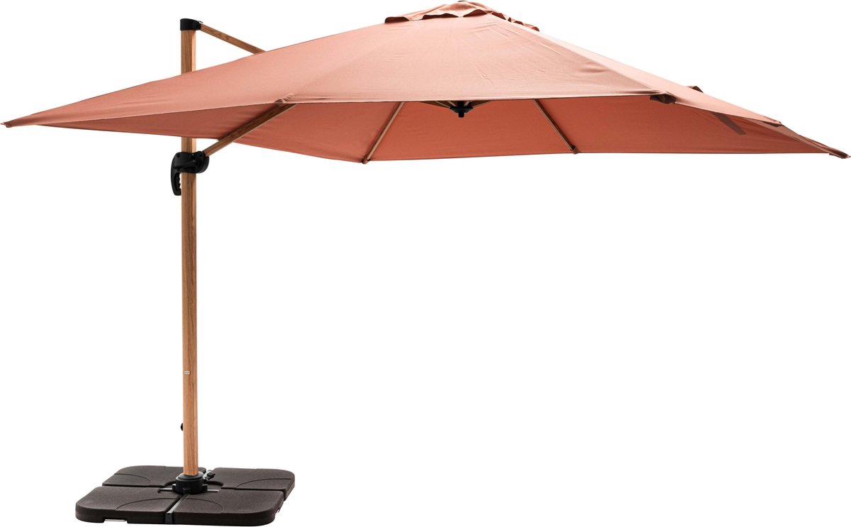 Oviala - Parasol van 3x3m en 4 houtkleurige kleurrijke tegels om te vullen - Brescia