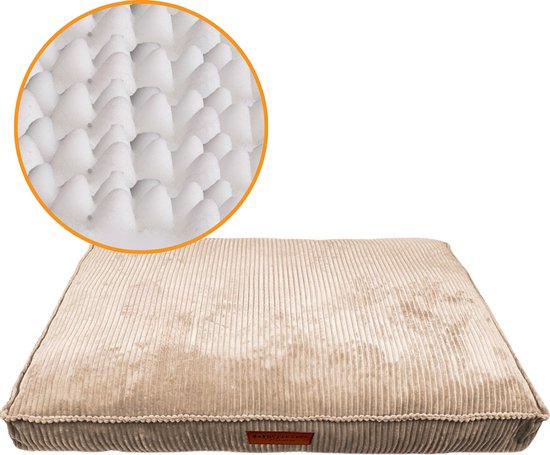 By Cee Cee Orthopedisch Hondenkussen - Orthopedische Hondenmand – Royal Collection Hondenbed – Ribstof - Lichtbruin- 100x70 – Bubble Foam